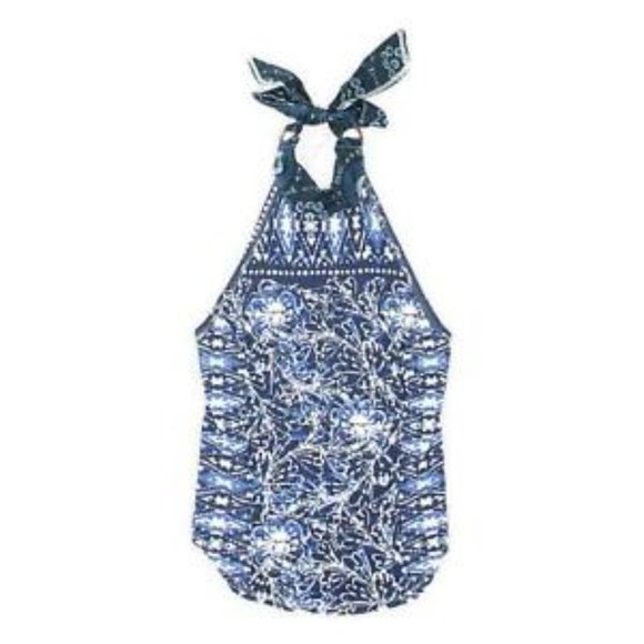 1️⃣3️⃣Free People Madagascar Printed Halter Top Navy - Picture 4 of 4